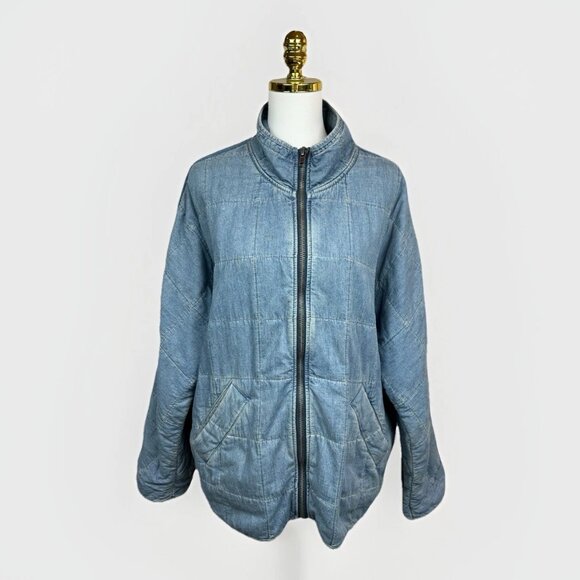 💙🧥 Free People We The Free Quilted Denim Jacket Dolman Oversized Medium - Picture 5 of 14